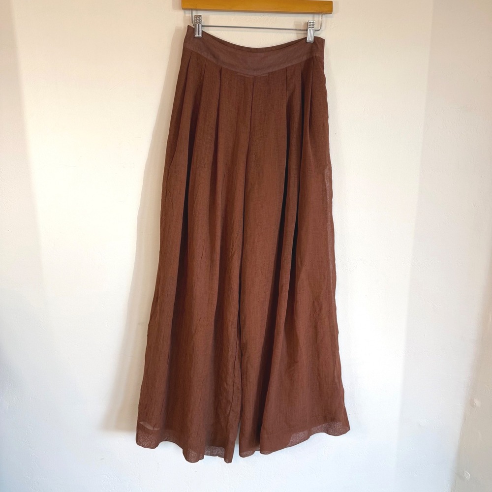 Aveloria Wide Leg Pants Brown Pleated High Waist Palazzo Boho Lagenlook S